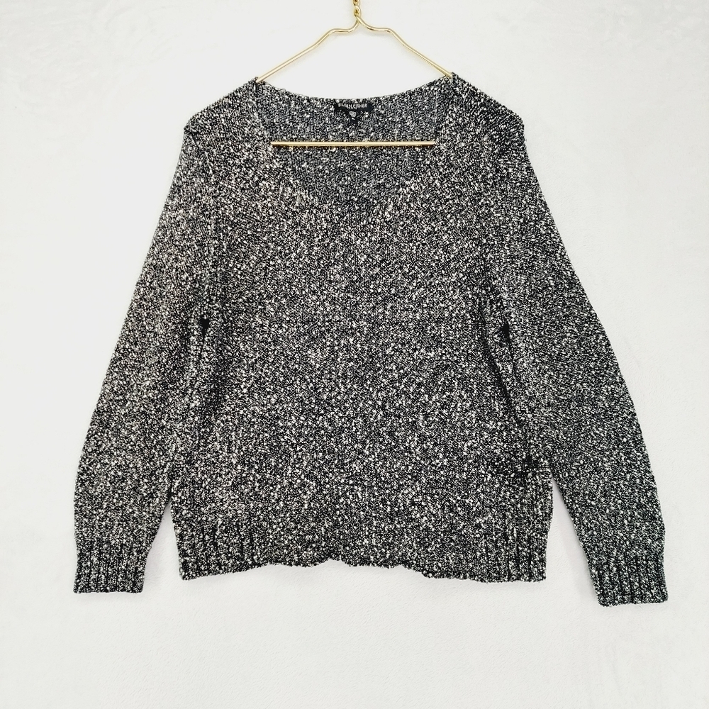 Eileen Fisher Black & White Cotton Long Sleeve Scoop Neck Pullover Sweater 2735
